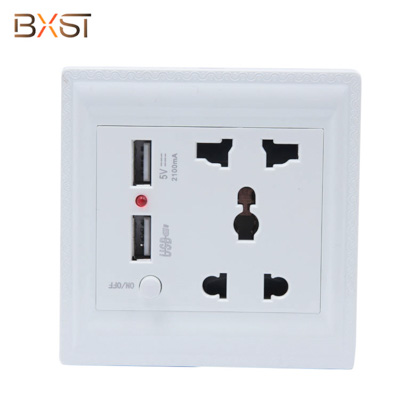 BX-USB001 Fashion 250V USB Wall Socket with USB Charger Ports and PC Material 