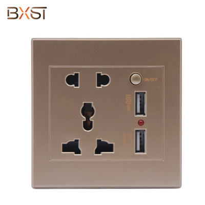 BX-USB002 Gold Fashion Electrical Wall Socket Switch with Double USB and PC Material