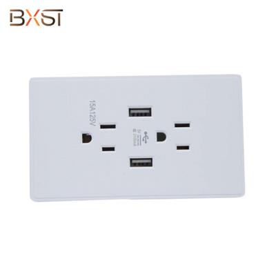 BX-USB003 Universal Multi-functional Wall Socket Switch with Two USB and PC Material