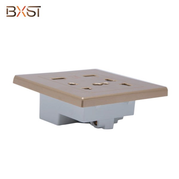 BX-USB005 Gold Multi-functional Wall Socket with Double USB and Two EU Socket