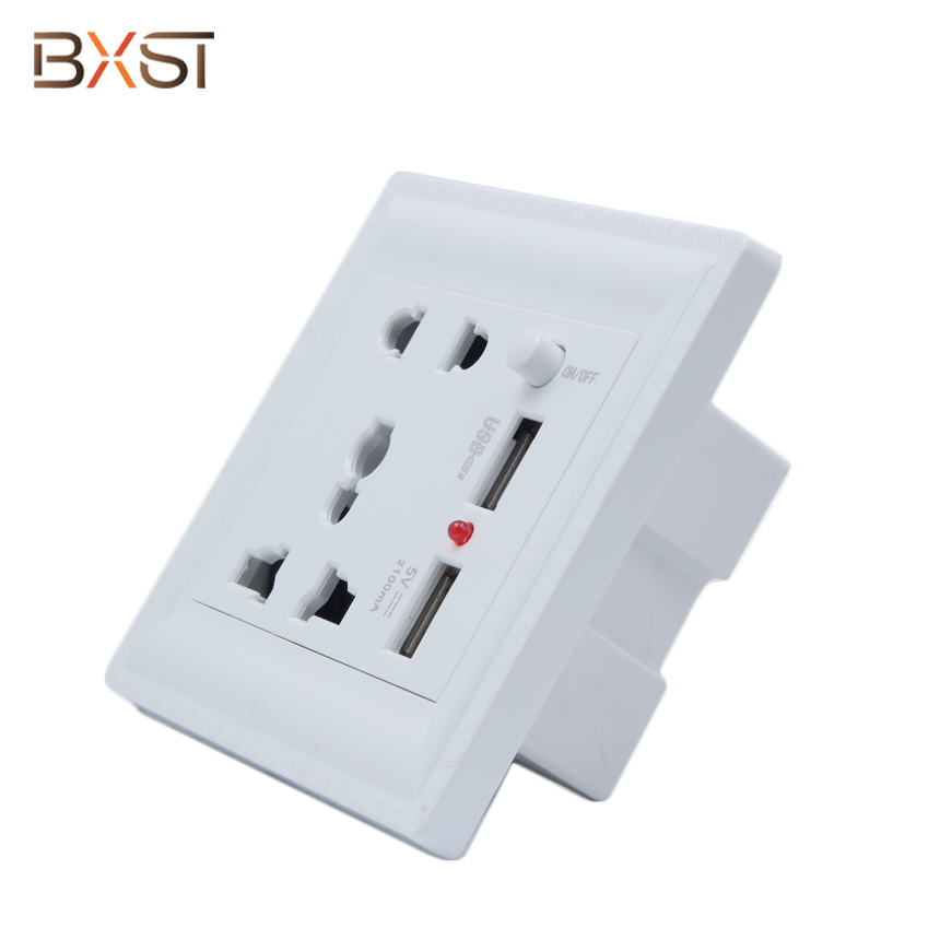 BX-USB002  White 250V USB Plug Wall Socket with On/Off Switch and Indicator Light
