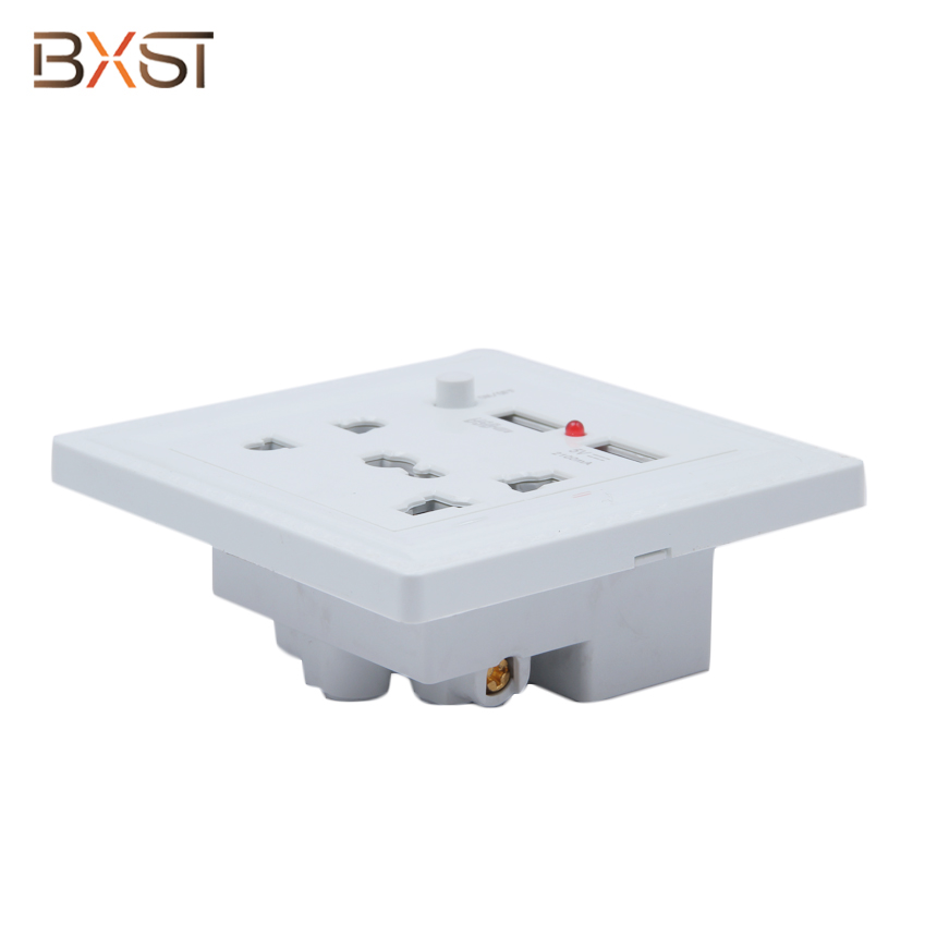 BX-USB002  White 250V USB Plug Wall Socket with On/Off Switch and Indicator Light