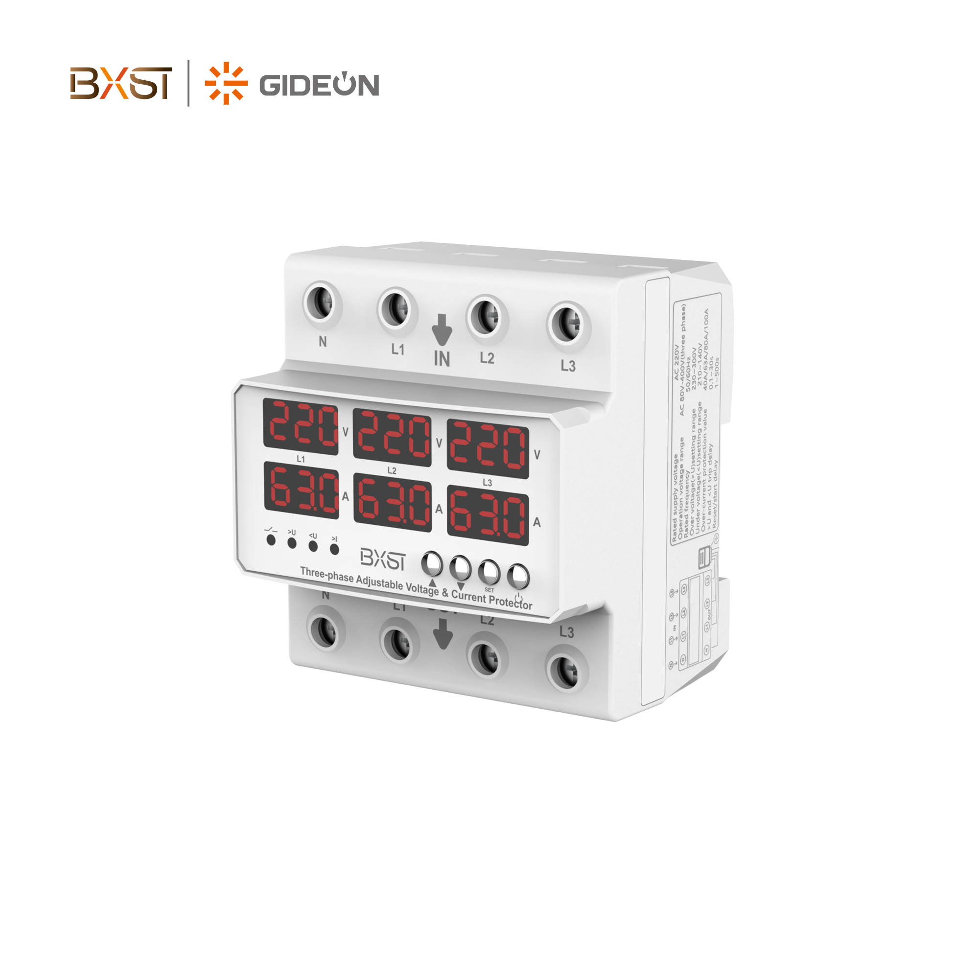 BX-V520-D Three-phase DIN Rail Voltage Protector 63A with Display