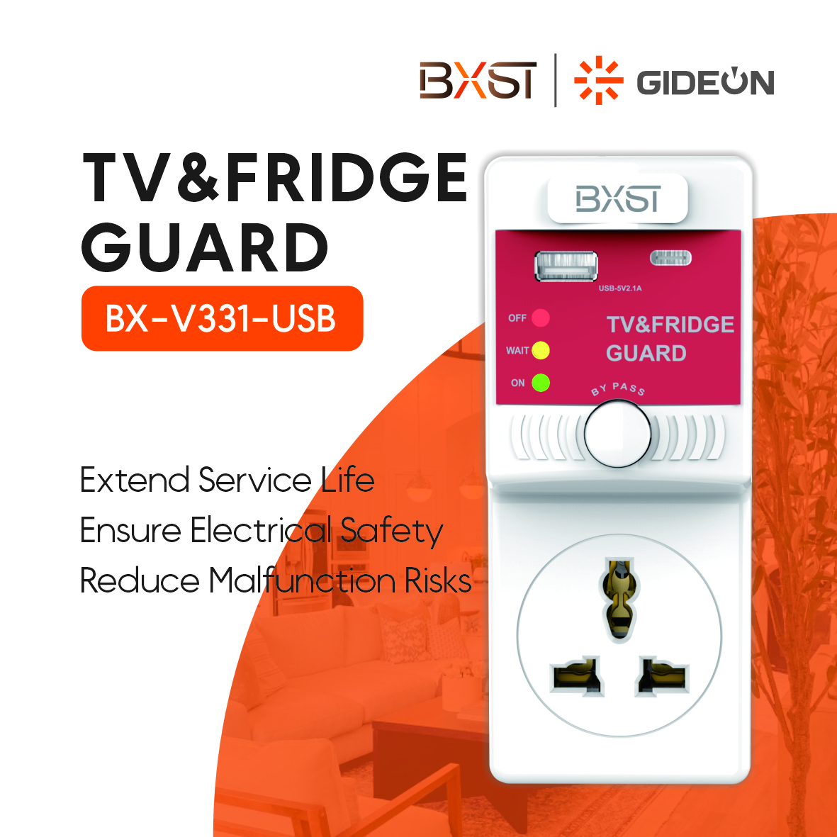 BX-V331-USB Fridge Guard 220V | Over-Voltage Protector with UK Plug | 10A 50/60Hz | Prevent Damage